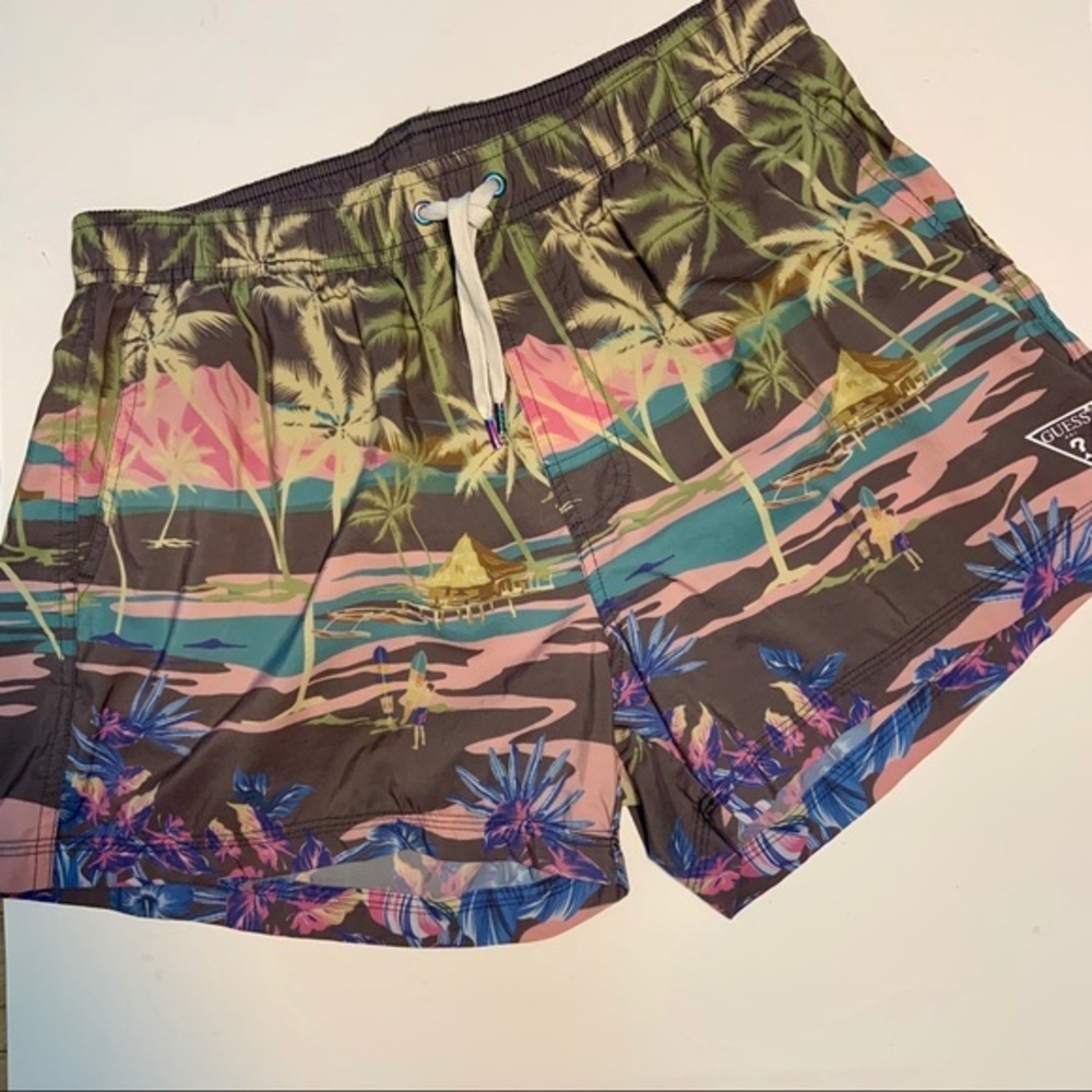 Guess Tropical Palm Trees Swim Trunks Boys/Men’s